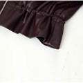 Fashion Women's Drawstring Short Leather Jacket Stand Collar Long Sleeve Ruffle Zipper Female Coat 2026 Autumn Lady Chic Jackets