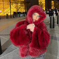 Women Fur Coat Women 2025 Plush Red Bomber Jacket Solid Crop Long Sleeve Jacket Warm Winter Coats Female Casual Coats