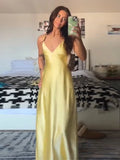 Solid Backless Stain Maxi Dress Women's Casual Spaghetti Strap V-neck High Waist Dresses 2026 Lady Summer Vacation Party Gowns