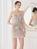 Elegant Women Short Evening Dress Sexy Straps Sequin Slim Bodycon Party Dresses Black Gold Female Vestidos De Soiree