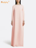 Loose Solid Crystal Bead Elegant Chic Dresses For Women Round Neck Long Sleeve Solid Long Maxi Dress Female