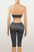 Wild Vacation 2 Piece Set Women Polka Dot Print Halter Tank Tops+Bike Shorts Stretch Matching Street Party Outfits