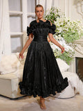 2026 Solid Elegant Spliced Ruffles Dresses For Women Off Shoulder Sling High Waist Long Dress Female Clothing Fashion