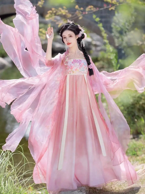 Olive Girl Red Embroidered Hanfu Dress for Ren Faire 2026 Garden Wedding Fairycore Photoshoot S-XL XS-3XL Plus Size Embroidered Flowing Sleeve Dramatic Silhouette Romantic Editorial Not Costume Chinese Heritage Fashion Women