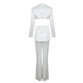 Elegant Beaded pearls blazer pants set Suits women flower white slim blazer +Sexy Mesh See Through sequin Trousers two-piece set