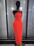 Red White Women Sexy Off the Shoulder Shining Crystal Bodycon Long Bandage Dress Elegant Evening Party Cocktail Fashion Outfit
