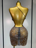 New Arrival Women Sexy Backless Hollow Out Diamond Evening Prom Gown Birthday Luxury Celebrate Stage Nightclub Outfit