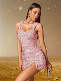 Sexy Summer Velvet Sequin Nightclub Dress Women Backless Slit Party Club Mini Dresses for Lady Birthday Evening Short Dress