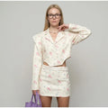 Floral Print Blazer Women's Skirt Set Elegant Cropped Jacket Mini Skirt Two Piece Set Spring Business 2026 Casual Outfit New
