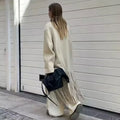 Beige Woolen Lapel Collar Fringe Hem Oversized Long Coats Chic Long Sleeve Warm Jackets Winter Daily Street Lady Outerwear 2026
