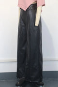 Women Fashion Faux Leather High Waist Wide Leg Loose Pants Sashes Zipper 2025 Spring Party Casual Street PU Trousers