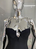 Light Luxury Exquisite Bead Rhinestone Bow Bandage Suspender Dress Women Socialite Party Banquet Stage Performance Gown Vestidos