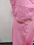 Solid Spliced Button Two Piece Set for Women O Neck Short Sleeve Top High Waist Skirt Sets Female New