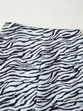 Zebra Stripe Print Two Piece Set for Women Lapel Long Sleeve Spliced Zipper Short Coat Mid Waist Knee Skirt Female