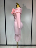 Women Sexy Off Shoulder Pink Flower Mini Bodycon Bandage Dresses Celebrity Elegant Evening Party Nightclub Wedding Clothing