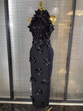 Black Red Women Shining Sequins Florals Sexy O-Neck Bodycon Bandage Long Dress Evening Party Christmas Birthday Outfit