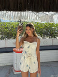 White Floral Print Two Piece Set Spaghetti Strap Ruffle Corset Top Strap Wide Leg Pants 2026 Summer Street Casual Women Outfit