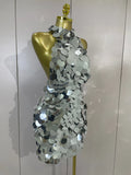 Sexy Shiny Round Sequins Halter Backless Mesh Mini Dress Women Celebrate Eveing Party Club Luxury Birthday Nightclub Stage Wear