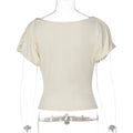 Women Summer Top Fashion Button-Front Patchwork V-Neck Pleated Fitted Top New Casual High-Street Party Female T-Shirts