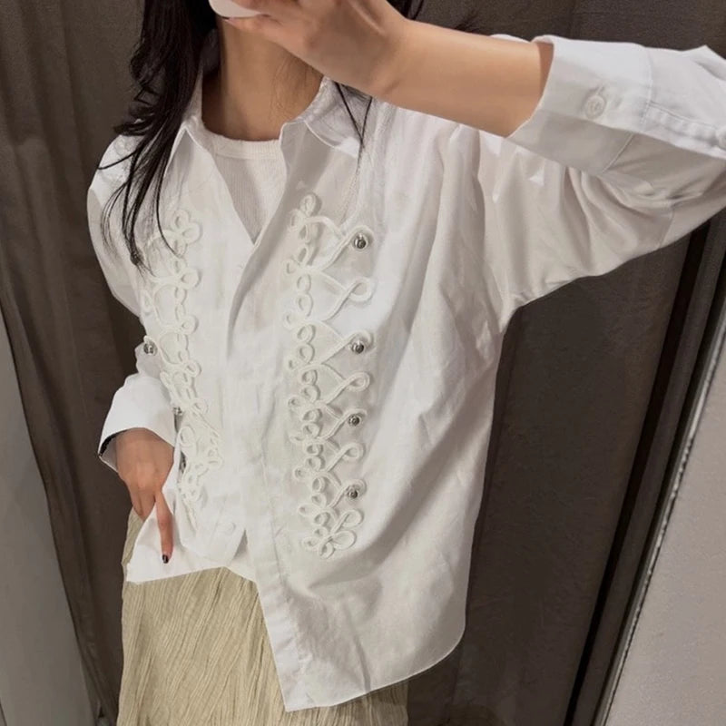 Fashion Women's Napoleon Shirts Loose Lapel Single Breasted Full Sleeve Female Blouses 2026 Summer Autumn Lady Chic Tops