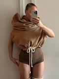 Hooded Pullover Tank Top Women Hipster Casual Simple Wild Basic Streetwear Autumn Fashion Shirring Skinny Slim Vest