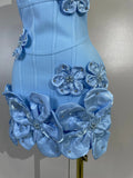 Luxury Party Prom Gown Birthday Wedding Guest Dresses Elegant Chic 3D Beaded Flower Spaghetti Strap Short Bodycon Bandage Dress