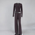 White Ribbed Knit Two Piece Set for Women Slim Button Accent Cardiagns Low Waist Loose Pant Suit for Casual Outings