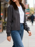 Casual Spliced Faux Fur Sweater for Women O Neck Long Sleeve Patchwork Single Breasted Knitted Cardigans Female New