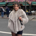 2026 Winter New Fashion Gradient Fluffy Fur Coat Women High Street Luxury Big Fur Collar Faux Fox Fur Jacket Female Overcoats