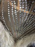 Women Sexy Strapless Sparkly Diamonds Tassel Mesh See Through Dress Celebrate Birthday Evening Party Nightclub Stage Costume