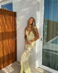 New Summer Sequins Patchwork Mesh Slim Long Dress Women Casual Vacation Dress Sexy Suspender V Neck Backless Evening Dress