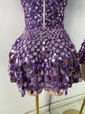Sexy Women Short Sleeve Sparkly Sequins Stage Dress Luxury Evening Party Nightclub Performance Costume Stage Wear