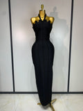 Women Luxury Design Halter Beading Bandage Dress Curve Bodycon Ankle Length Evening Party Birthday Cocktail Prom Dresses
