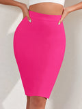 Quality High Waist Women Pencil Bandage Skirts Rose Pink Slim Tight Elastic Streetwear Girl Skirts Bodycon Drop Shipping