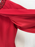 Women'S Formal Dinner Party Evening Gowns Elegant Red Diamond Shawl Sleeve Design Long Slim Fit Dress