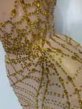 Women Luxury Black Mesh See Through Crystal Diamond Bodycon Dress Sexy Evening Party Club Nightclub Dress Singer Stage Costume