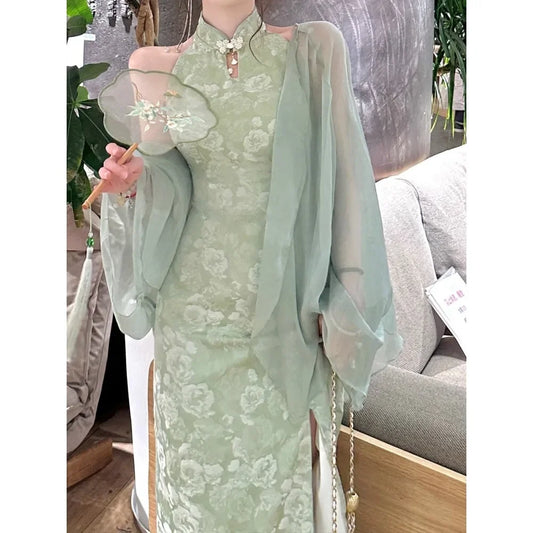 Olive Girl Romantic Qipao for Garden Wedding 2026 Fairycore Photoshoot Everyday Wear S-XL XS-3XL Plus Size Romantic Garden Party Editorial Not Costume Qipao Cheongsam Chinese Dress Chinese Heritage Fashion Women