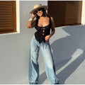Sexy Lace Up Ruffles Vest Women See Through Hollow Out Slash Neck Solid Tops 2026 Spring Summer Chic Streetwear Clothes Lady