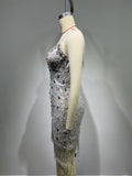 Women's Sparkling Rhinestone Tassel Lace Tube Dress Light Luxury Birthday Party Evening Performance Gown Designer Luxury Dresses