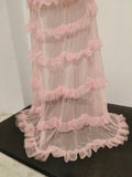 Sparkly Diamond Strapless Mesh Ruffled Pink Long Dress Birthday Evening Party PhotoShoot See Through Bar Nightclub Stage Costume