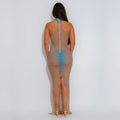 Festival Sexy Halter See Through Backless Bodycon Party Dress Sexy Mesh See Through Sparkling Rhinestone Mermaid Long Dress