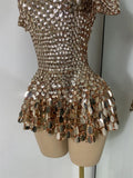 Sexy Women Short Sleeve Sparkly Sequins Stage Dress Luxury Evening Party Nightclub Performance Costume Stage Wear
