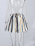 Boho Colorful Stripe Midi Skirt Set Turn Down Collar Single Breasted Long Sleeve Shirt Fitted Waist Flowy Women Skirts Outfits