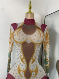 Glitter Rhinestones Women Spandex Skinny Jumpsuit High Strecht Dance Performance Nightclub Stage Glamorous Event Luxury Rompers