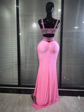 Sparkly Crystal Pink Silver Women Sexy Keyholes High Stretch Bodycon Maxi Gowns Dress Evening Party Celebrate Cocktail Outfit