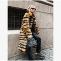 Women Tiger Striped Faux Fur Long Coat Lapel Fluffy Plush Luxury Oversized Overcoat With Side Pockets Winter Warm Outerwear 2026