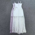 Fashion Sweetheart Spaghetti Strap Maxi Dress for Women Solid Fringe Floor Length Bodycon Back Zipper for Evening Party Club