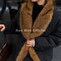 Cozy Girls Oversized Shaggy Fur Trim Puffer Jacket Women Faux Fox Fur Shawl Collar Quilted Coat Winter Warm Outerwears