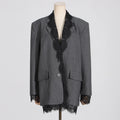 Chic Solid Spliced Lace Edge Blazers for Women Notched Collar Long Sleeve Temperament Designer Coats Female Clothes Style