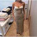 Elegant Women Slip Dress Twill Double‑layer Fabric Spliced Sleeveless Spaghetti Strap Bodycon Casual 2026 Sexy Long Dresses New
